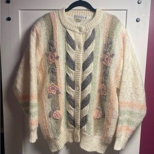 Floral Knit Vintage Sweater pastel 80’s Cardigan